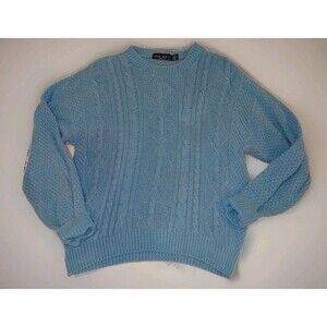 Vtg 90s John Weitz Blue 100% Cotton Sweater Sz L Preppy Retro Hand-Framed USA